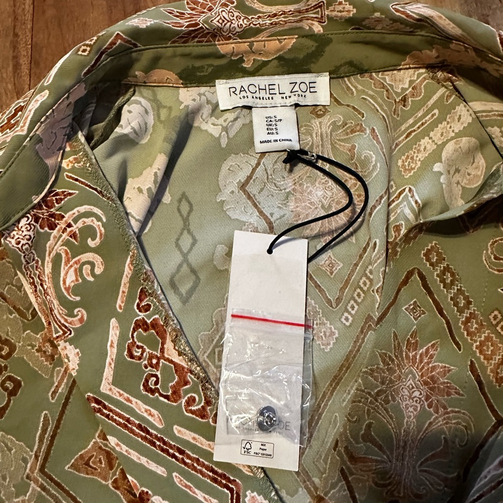 Rachel Zoe Wrap Dress Green Boho Print Long Sleeve Belted Tunic NWT Small - Picture 4 of 9